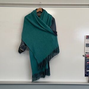 Reversible Cashmere Scarf / Wrap | Teal & Navy | Oversized | Fringe